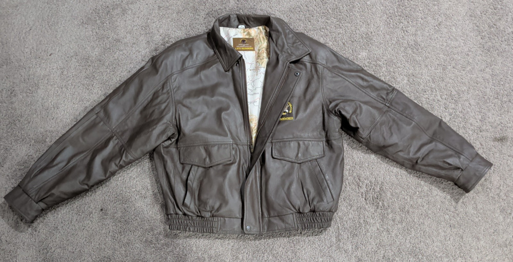 North American Hunting Club Jacket Men's XL Brown Leather Bomber Life Member MAP